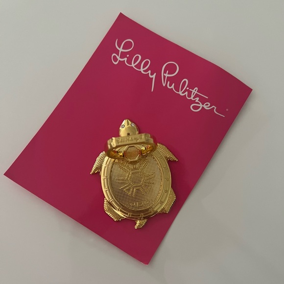 NWT Lilly Pulitzer Gold Metallic Turtle Phone Ring Adhesive Mount - Picture 4 of 10